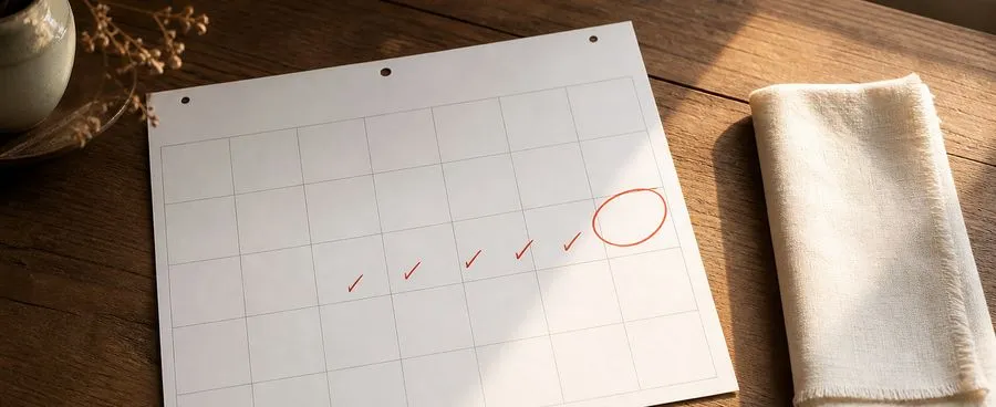 A wall calendar with a wedding date circled and the weeks counted backward to an order-by date.