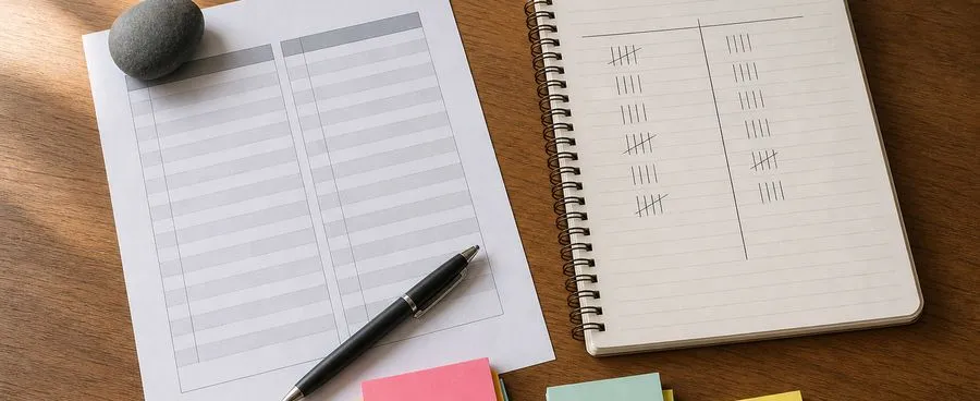 A hand-drawn wedding registry tally with sticky notes grouped by size