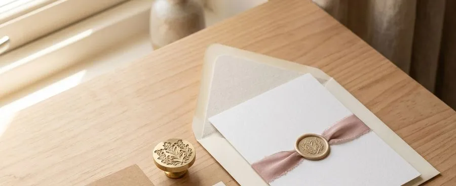 A Minted wedding invitation suite with a monogram stamp and an illustrated venue card set apart as separately priced add-ons.