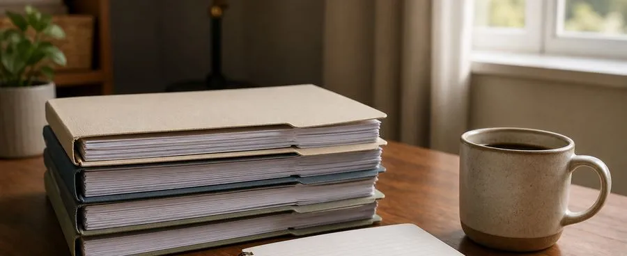 A home desk with labeled document folders and a name-change checklist ready to work through step by step.