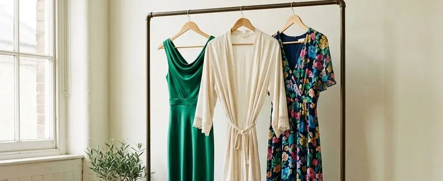 Three distinct dress styles from Show Me Your Mumu's Bride, Bridesmaids and Wedding Guest sections hanging together.