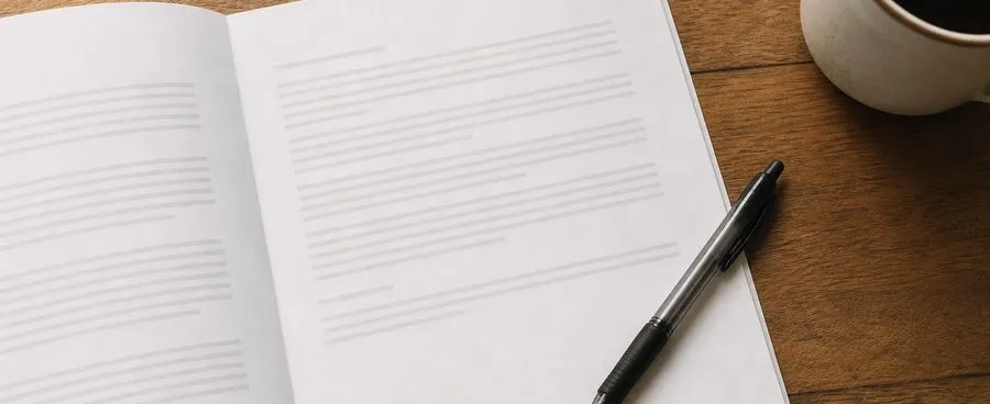 A wedding vendor contract open on a table with a pen resting near the signature line