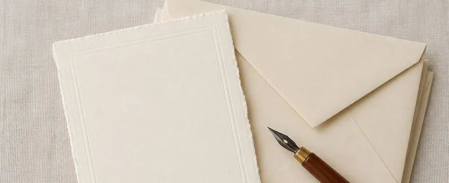 A wedding invitation and blank envelopes with a calligraphy pen, address panel left bare